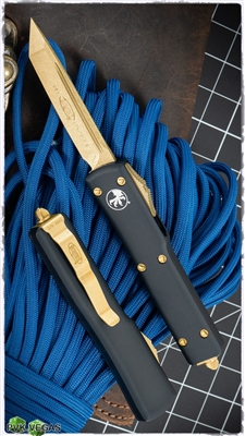 PVK Custom 24K Gold UTX-70 Tanto Edge Stonewash Blade Black Chassis