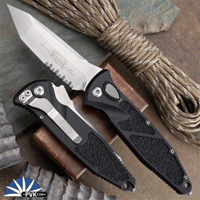 Microtech Socom Elite Auto 161A-11 Tanto Edge Stonewash Partial Serrated Blade, Black Handle