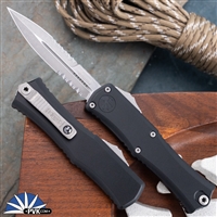 Microtech Hera II Mini 1701M-11AP Bayonet Apocalyptic Partial Serrated Blade, Black Handle