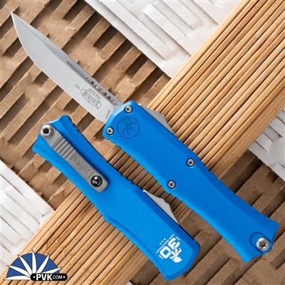 Microtech Hera II Mini 1703M-10BL30 Single Edge Stonewash Blade, Blue Handle 30th Anniversary