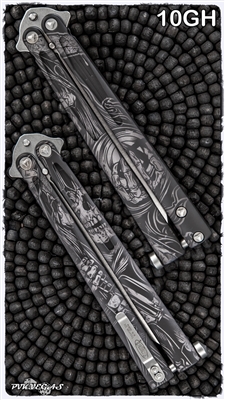 Microtech Tachyon III Balisong Knife Ghosted Reaper Handle Engraving