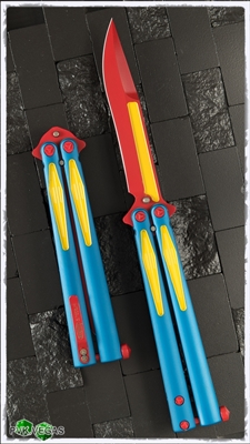 Microtech Tachyon III Balisong Knife Red Yellow Blue (Superman)