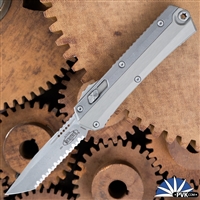 Microtech GLYKON 185-12APNC Tanto Apocalyptic Full Serrated Blade, Apocalyptic Overlay Natural Clear Handle