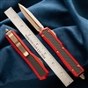 Microtech Makora 206-15RDCFIS Double Edge Bronze Full Serrated Blade, Red Handle Carbon Fiber Inlay Signature Series