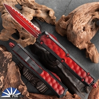 Microtech Makora - 206-3BIWRDS Double Edge Weathered Red Full Serrated Blade Bubble Inlay