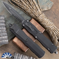 Microtech Dirac Delta 227-2DLCTSH DLC Partial Serrated Blade, Black Handle Shadow Tactical