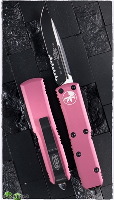 Microtech UTX-85 D/A OTF Pink Handle Black Serrated Blade