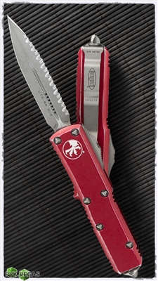 Microtech UTX-85 D/E 232-12DRD Stonewash Full Serrated Blade Distressed Red