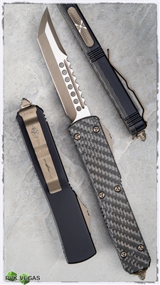 Microtech Ultratech D/A OTF Hell Hound Tanto Blade Bronzed w/ Carbon Fiber Handle Top