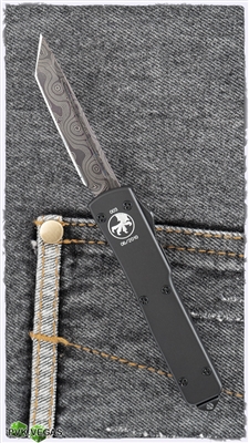 Microtech UTX-70 Tanto Carbon Damascus Blade Black HW SN003