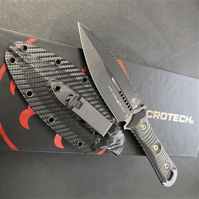 Microtech Borka SBD 201-3DLCCFS Full Serrated DLC Blade Carbon Fiber Handles Bronze Screws