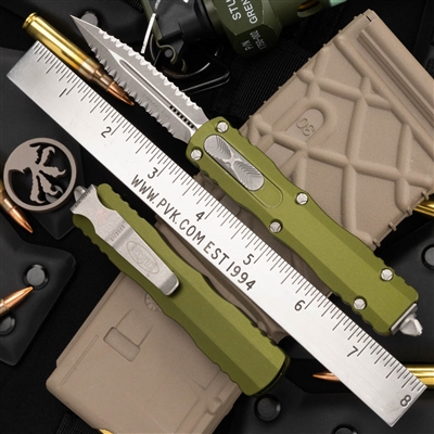 Microtech Dirac 225-D12APOD Double Full Serrated Apocalyptic OD Green Chassis