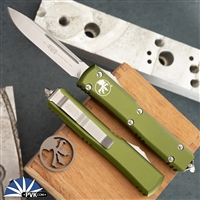 Microtech Ultratech 121-10OD Single Edge Stonewash Blade, OD Green Handle