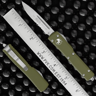 Microtech UTX-70 S/E 148-11OD Partial Serrated & Stonewashed Blade OD Green Handle