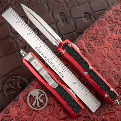 Microtech Makora - D/E 206-10RDS Stonewash Standard Red Handle Signature Series