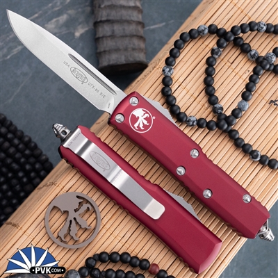 Microtech UTX-85 231-10MR Single Edge Stonewash Blade, Merlot Handle