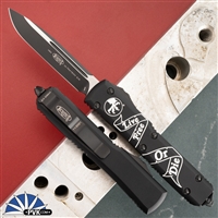 PVK Custom Ultratech Live Free Or Die 121-1T Single Edge Black Blade, Black Handle Tactical