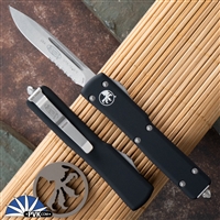 Microtech UTX-70 S/E 148-11 Stonewash Partial Serrated Blade Black Handle