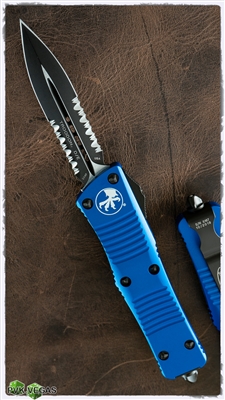 Microtech Troodon D/E 138-2BL Black Serrated Blue Handle