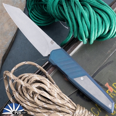 Latama/Prince Customs Persevere Stonewash XHP Reverse Tanto Blade, Blue Green Ti With Grip Textured Lines  #050