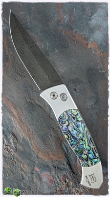 Protech Brend 3 Steel Custom Damascus Blade Abalone Inlays