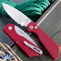Protech Strider PT+ PT201-RED, Stonewash Magnacut Blade, Red Smooth Handle, Blasted HW