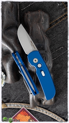 Protech CalMigo CA Legal w/ Safety 2201-SW Blue Handle Stonewash Blade