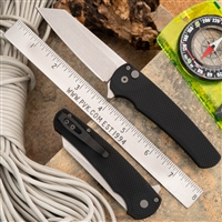 Protech Malibu 5205 Reverse Tanto Plunge Lock Flipper Knife Stonewash Textured Black Handle