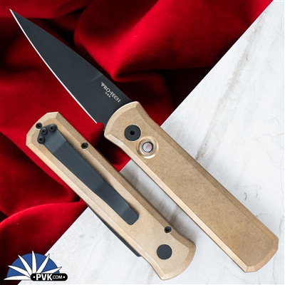 Protech Godson Auto 7112 DLC, Stonewashed AlBronze,  Black MOP Button