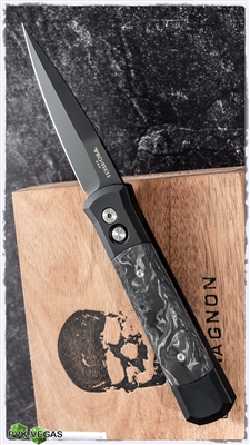 Protech Godfather Auto 905-M Black Handle Marble Carbon Fiber Inlay Black Blade