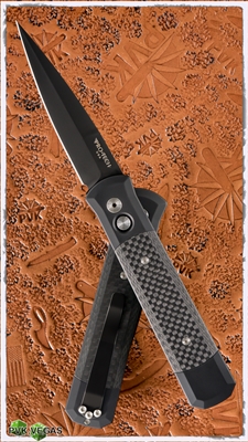 Protech Godfather Auto 901BT Black Handle Carbon Fiber Inlay Black Blade