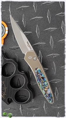 Protech Custom Newport Titanium Custom Bronze Ti Frame Abalone Inlays Satin S35VN Blade