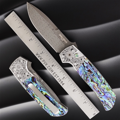 Protech Steel Ultimate Custom Terzuola ATCF Auto 416 SS With Engaving Mosaic Abalone Inlays Chad Nichols Damascus Blade