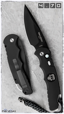Protech TR-4.70 Auto Skull Inlay Pearl Button D2 Black Blade