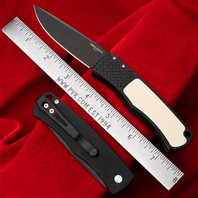 Protech Magic "Whiskers" Hidden Scale Release Auto 1.52 Black Handle Micarta Inlay Black Blade Silver HW