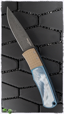 Custom Protech Magic "Whiskers" Hidden Scale Release Auto BR-1 TI/MOP Ti Handle Mother Of Pearl Inlay - Damascus Blade