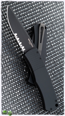 Protech Magic "Whiskers" Hidden Scale Release Auto 1.8 Solid Black Handle Patterned Bolster Black Serr Blade