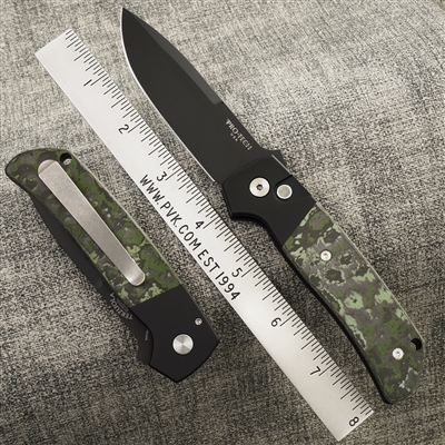 Protech Terzuola ATCF GXIII Auto Black Handle Green & Black Fat Carbon Inlay Black MOP Button DLC Magnacut Blade