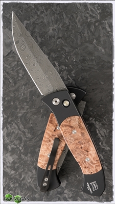 Protech Brend #3 Auto Damascus Blade Maple Burl Inlays