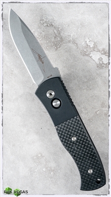 Protech Emerson CQC7 Auto E7A104 Spear Point Silver Blade Carbon Fiber Inlay Black Handle