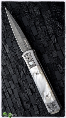 Protech Ultimate Custom Steel Godfather Automatic Knife Herringbone Damascus w/ Ancient Mastadon