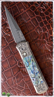 Protech Godson Auto Ultimate Custom Engraved Titanium Abalone Inlays  Damascus Blade