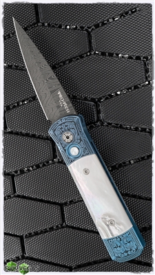 Protech Ultimate Custom Godson Engraved Blued Titanium W/ MOP Inlays & Damascus Blade