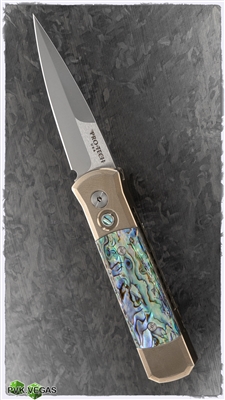 Custom Protech Godson Bronze Titanium Abalone Inlays Satin Blade