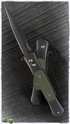 Protech Large Don Auto 1939 Black Handle Black Blade Green G10 Inlays