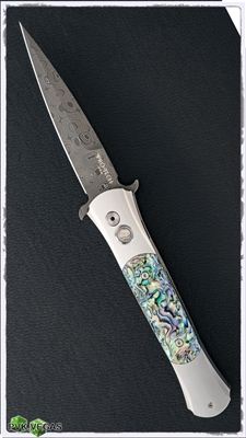 Protech Large Don Auto Stainless Steel Handle Damascus Blade Abalone Inlays