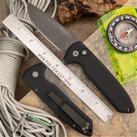 Protech Les George Rockeye Automatic Black Handle D2 Smoky Gray DLC