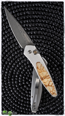 Protech Newport Auto Stainless Steel Handle Tiger Coral Inlay Damascus Blade