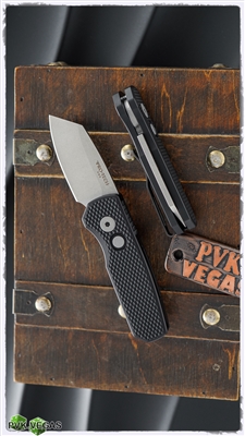 Protech Runt 5 Textured Black Handle Stonewashed 20-CV Reverse Tanto R5205