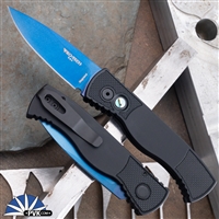 Protech Tactical Response 2 T203-SB Sapphire Blue Magnacut Blade, Black With Textured Corners Handle Abalone Button